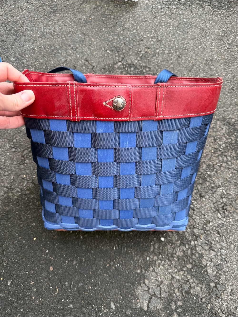 Longaberger Woven Blue Tote with Red Trim